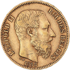 Moneta, Belgio, Leopold II, 20 Francs, 20 Frank, 1868, BB, Oro, KM:32
