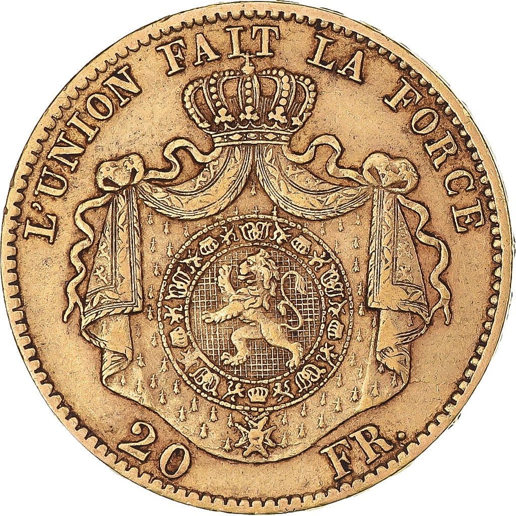 Moneta, Belgio, Leopold II, 20 Francs, 20 Frank, 1868, BB, Oro, KM:32