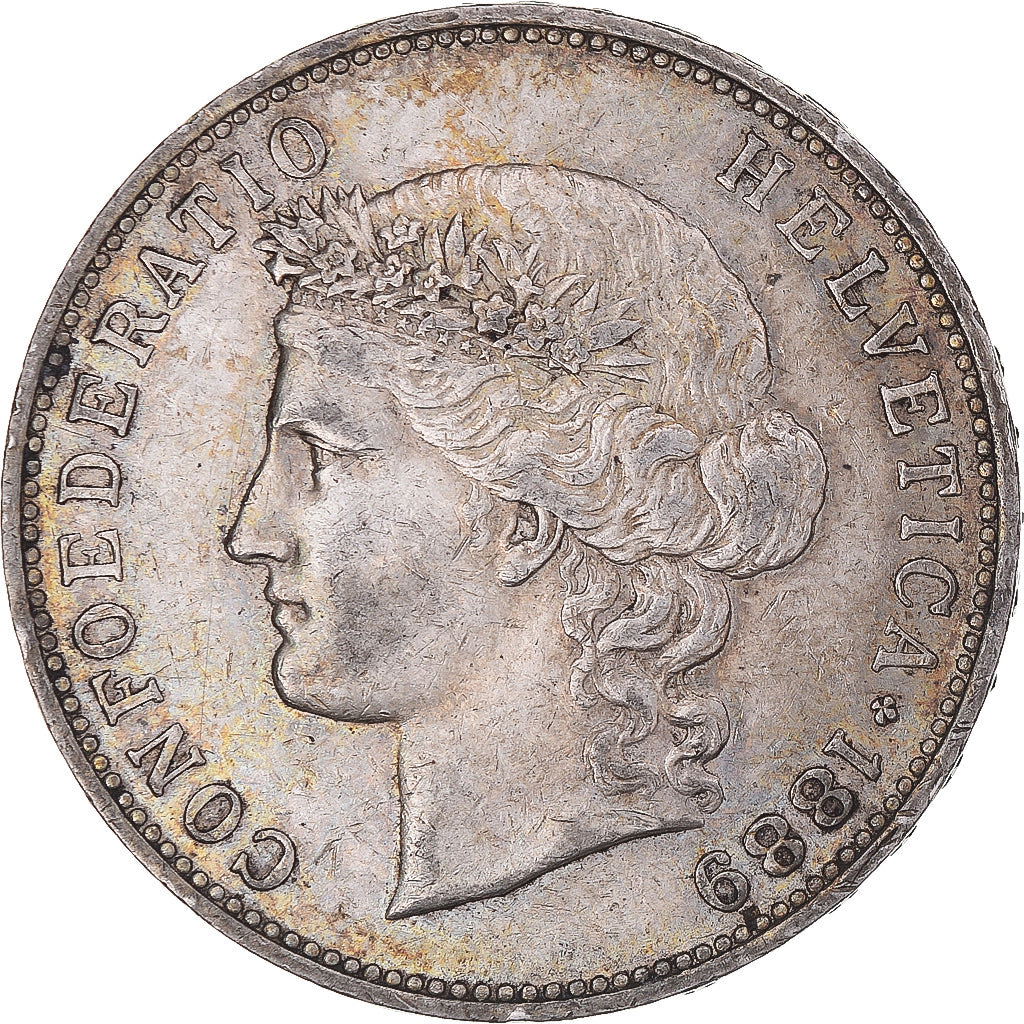 Coin, Switzerland, 5 Francs, 1889, Bern, EF(40-45), Silver, KM:34