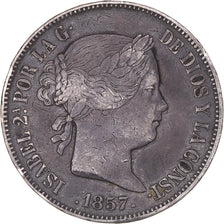 Moneda, España, Isabel II, 20 Réales, 1857, Madrid, BC+, Plata, KM:609.2