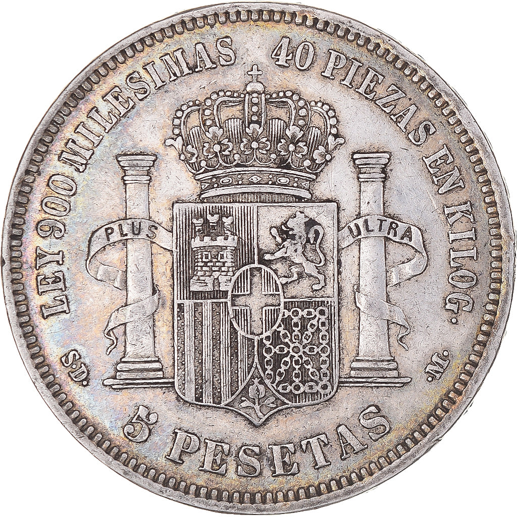 Coin, Spain, Amadeao I, 5 Pesetas, 1871, Madrid, EF(40-45), Silver, KM:666