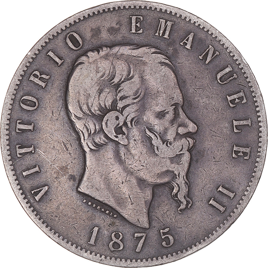 Coin, Italy, Vittorio Emanuele II, 5 Lire, 1875, Milan, VF(30-35), Silver