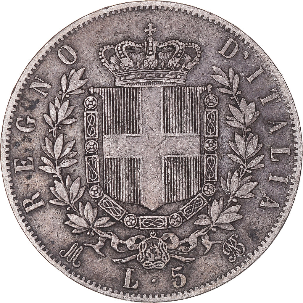 Coin, Italy, Vittorio Emanuele II, 5 Lire, 1875, Milan, VF(30-35), Silver