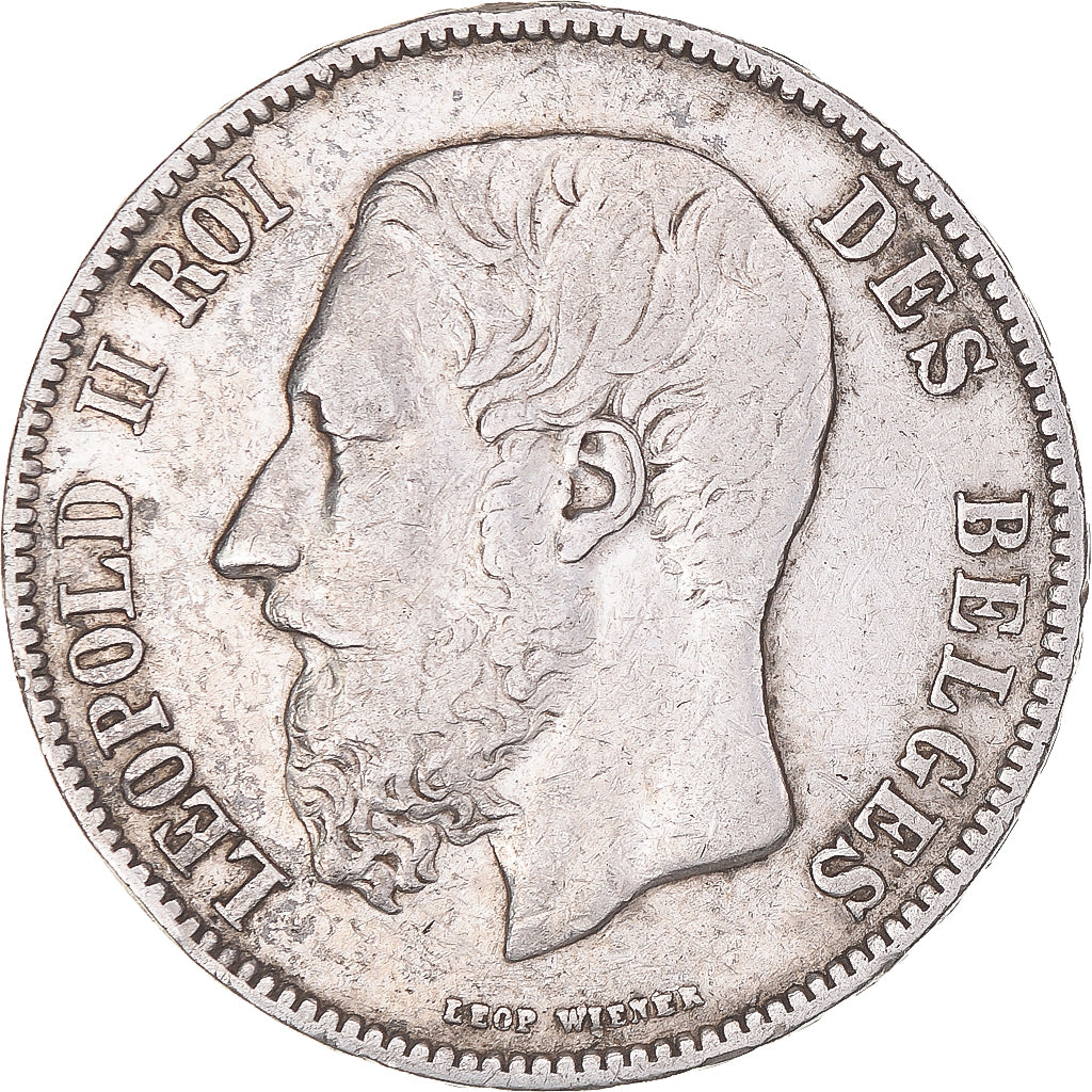Coin, Belgium, Leopold II, 5 Francs, 5 Frank, 1871, Brussels, VF(30-35), Silver