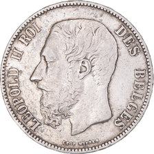 Coin, Belgium, Leopold II, 5 Francs, 5 Frank, 1871, Brussels, VF(30-35), Silver