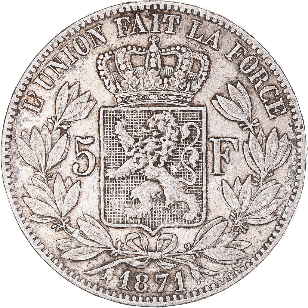 Coin, Belgium, Leopold II, 5 Francs, 5 Frank, 1871, Brussels, VF(30-35), Silver