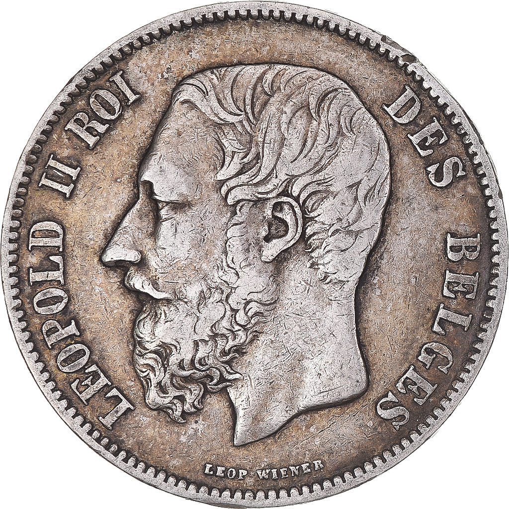 Coin, Belgium, Leopold II, 5 Francs, 5 Frank, 1871, Brussels, VF(30-35), Silver