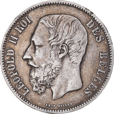 Coin, Belgium, Leopold II, 5 Francs, 5 Frank, 1871, Brussels, VF(30-35), Silver