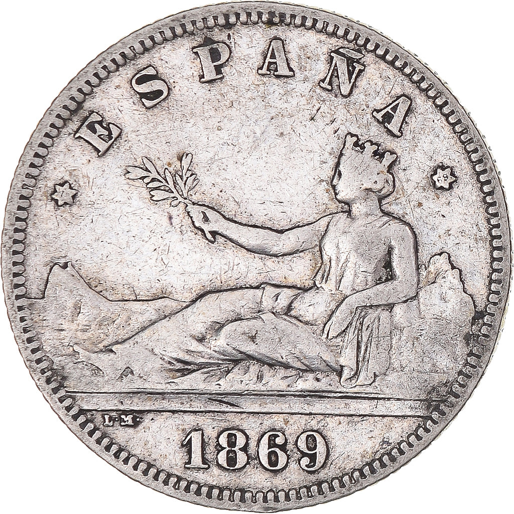 Coin, Spain, Provisional Government, 2 Pesetas, 1869, Madrid, EF(40-45), Silver
