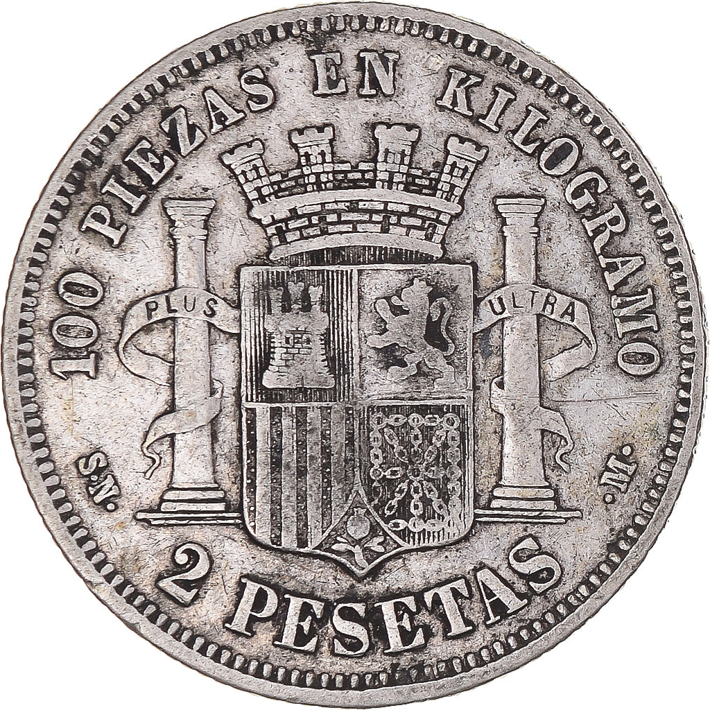 Coin, Spain, Provisional Government, 2 Pesetas, 1869, Madrid, EF(40-45), Silver