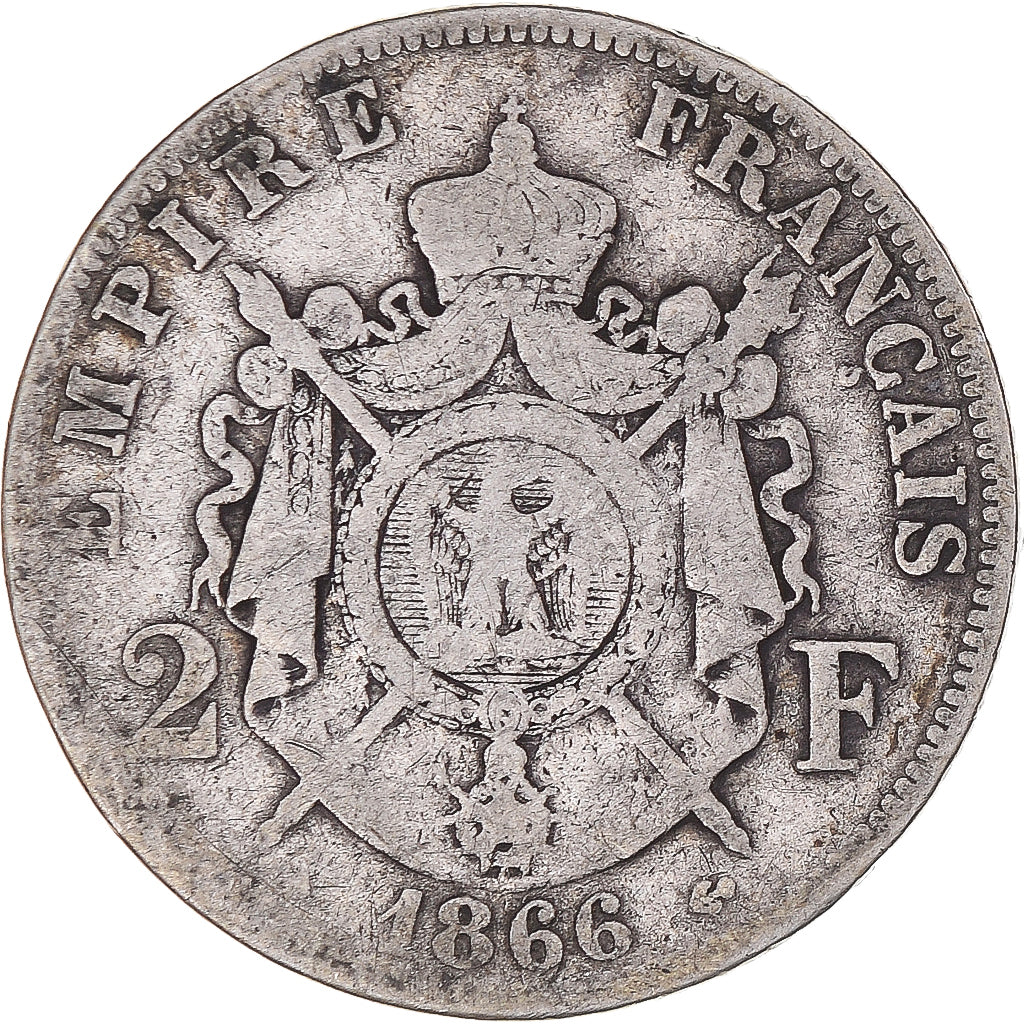 Coin, France, Napoleon III, 2 Francs, 1866, Strasbourg, VF(20-25), Silver