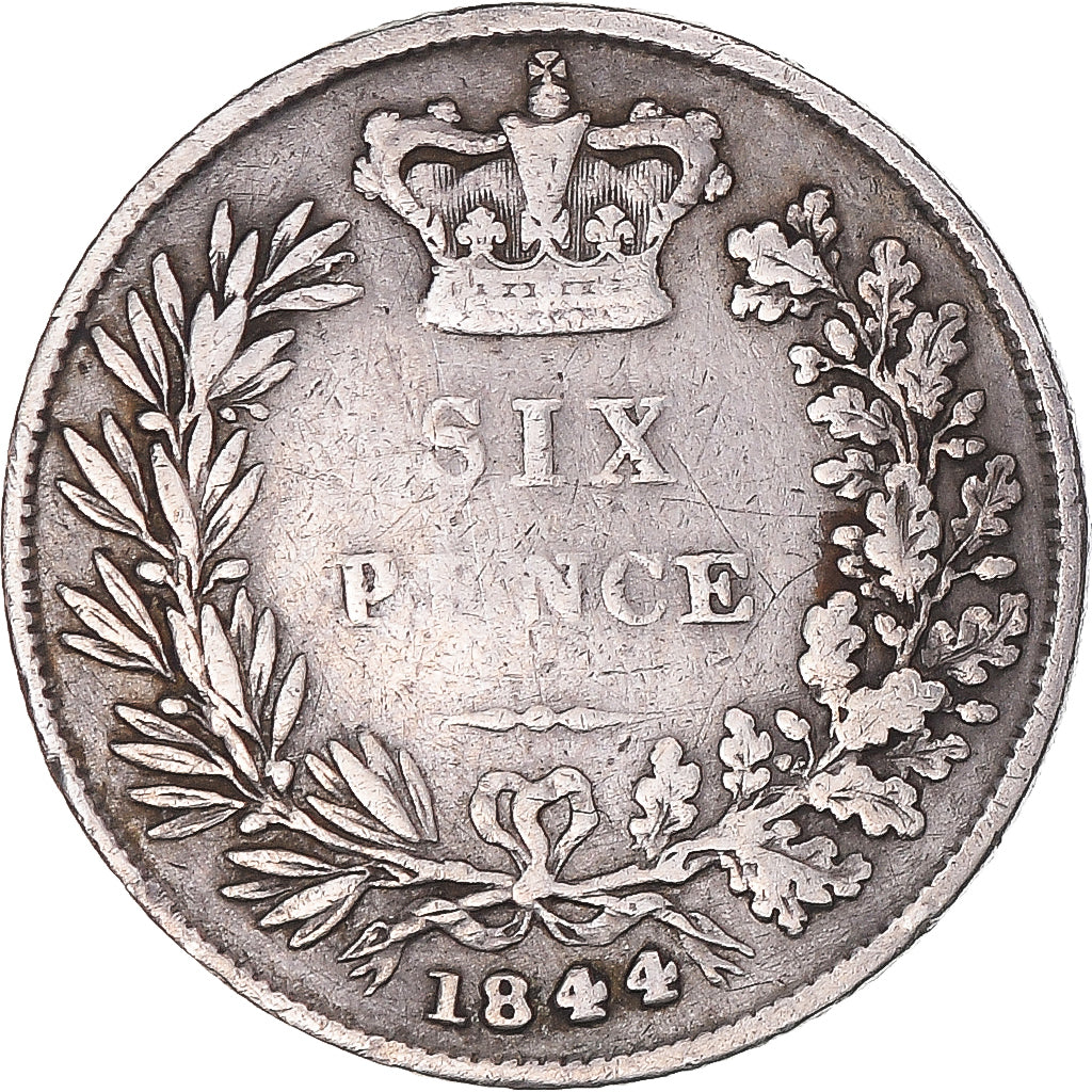 Coin, Great Britain, Victoria, 6 Pence, 1844, VF(20-25), Silver, KM:733.1