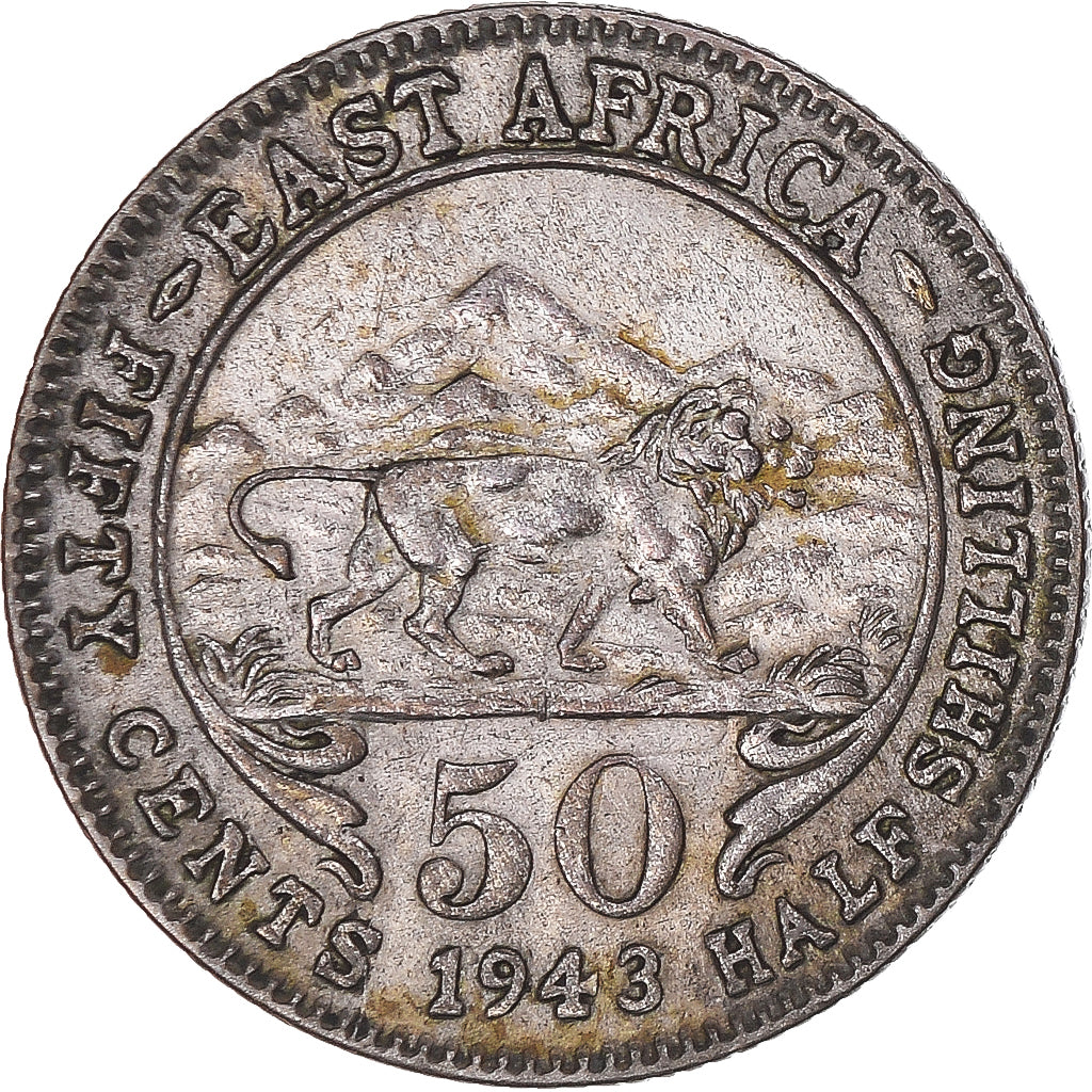 Monnaie, Afrique Orientale, George VI, 50 Cents, 1943, TTB+, Argent, KM:27