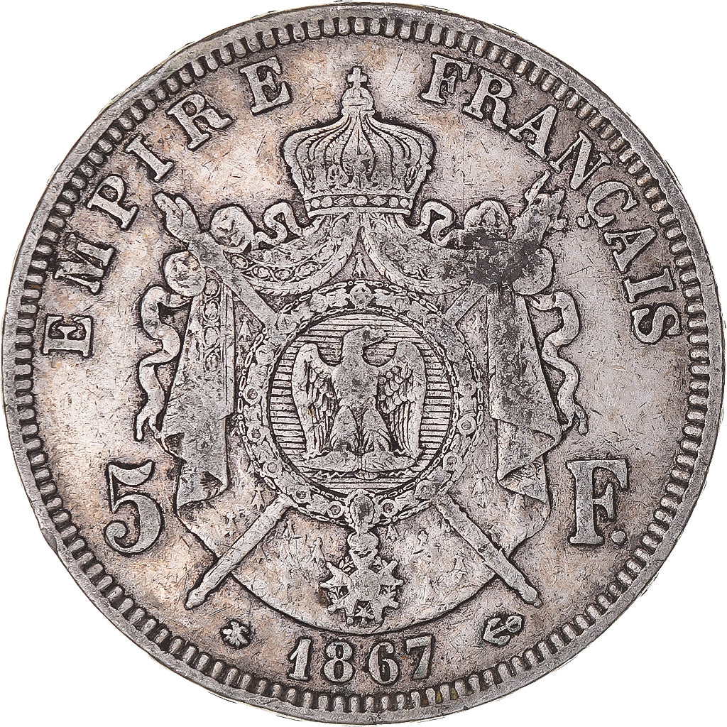 Moneta, Francja, Napoleon III, 5 Francs, 1867, Paris, VF(30-35), Srebro