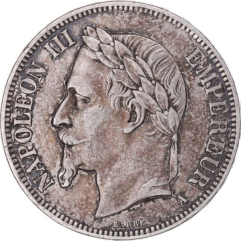 Moneta, Francia, Napoleon III, 5 Francs, 1867, Paris, MB+, Argento, KM:799.1