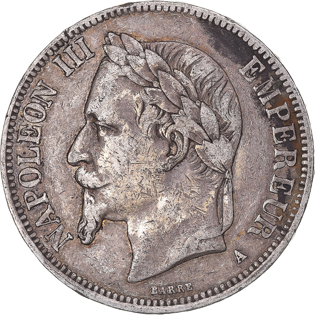 Moneda, Francia, Napoleon III, 5 Francs, 1867, Paris, MBC, Plata, KM:799.1