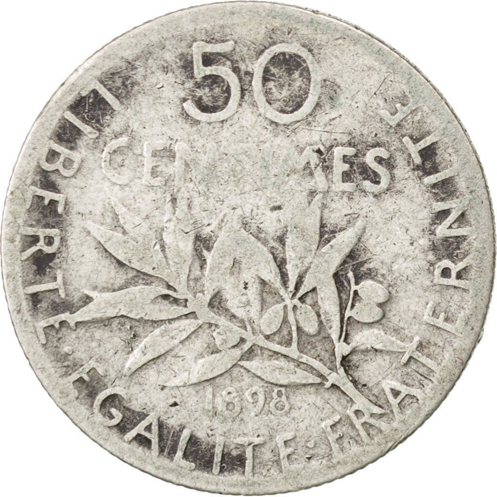 FRANCE, Semeuse, 50 Centimes, 1898, Paris, KM #854, F(12-15), Silver, 18.1,...