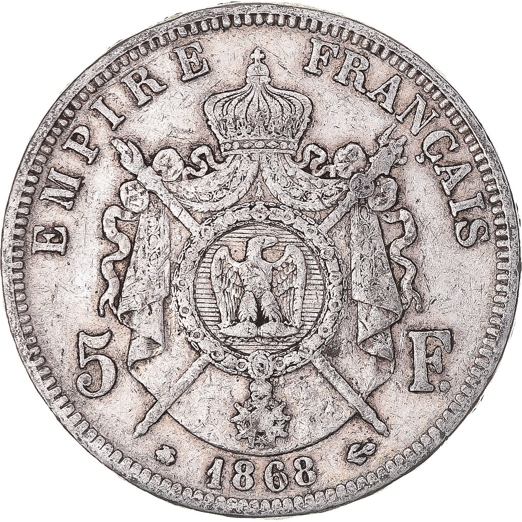 Munten, Frankrijk, Napoleon III, 5 Francs, 1868, Paris, FR+, Zilver, KM:799.1