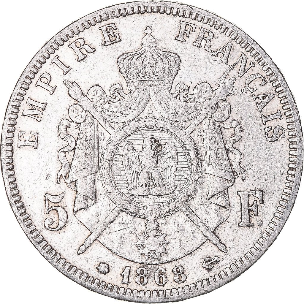 Munten, Frankrijk, Napoleon III, 5 Francs, 1868, Paris, FR+, Zilver, KM:799.1