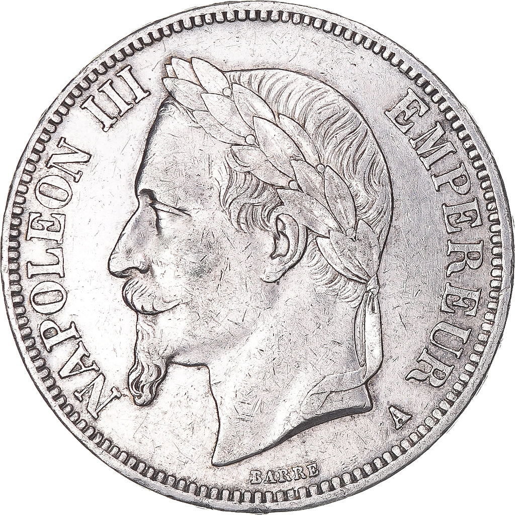 Munten, Frankrijk, Napoleon III, 5 Francs, 1868, Paris, ZF+, Zilver, KM:799.1