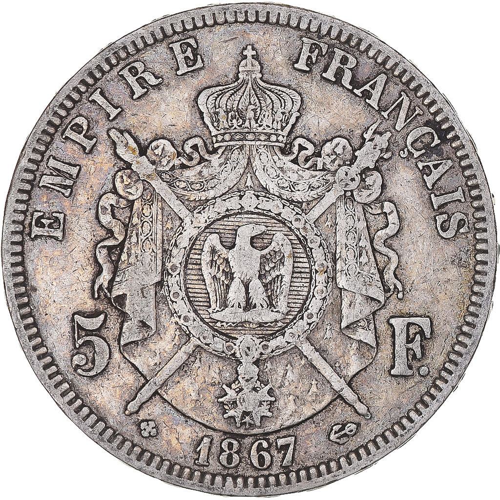 Coin, France, Napoléon III, 5 Francs, 1867, Strasbourg, EF(40-45), Silver