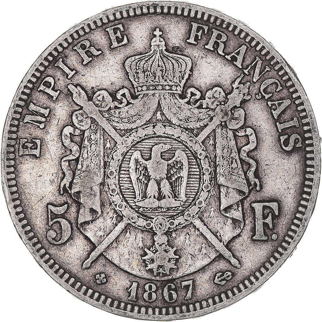Monnaie, France, Napoléon III, 5 Francs, 1867, Strasbourg, TTB, Argent