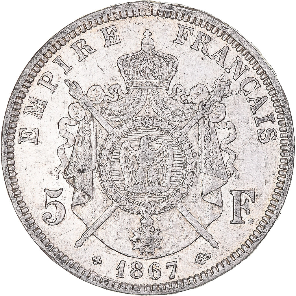 Monnaie, France, Napoléon III, 5 Francs, 1867, Strasbourg, TTB+, Argent