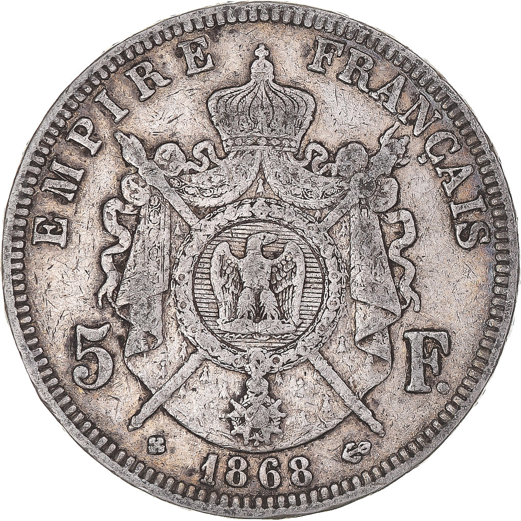 Coin, France, Napoleon III, 5 Francs, 1868, Strasbourg, VF(30-35), Silver