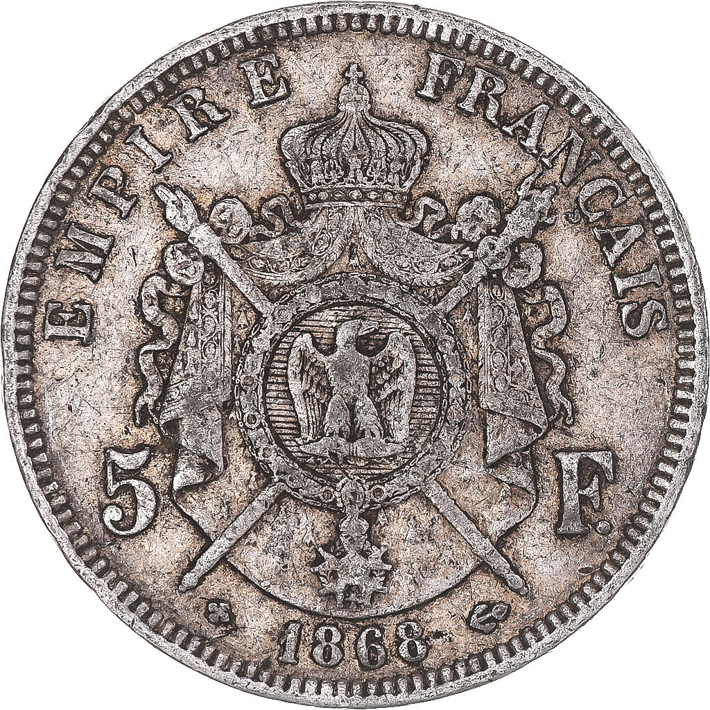 Munten, Frankrijk, Napoleon III, 5 Francs, 1868, Strasbourg, FR+, Zilver