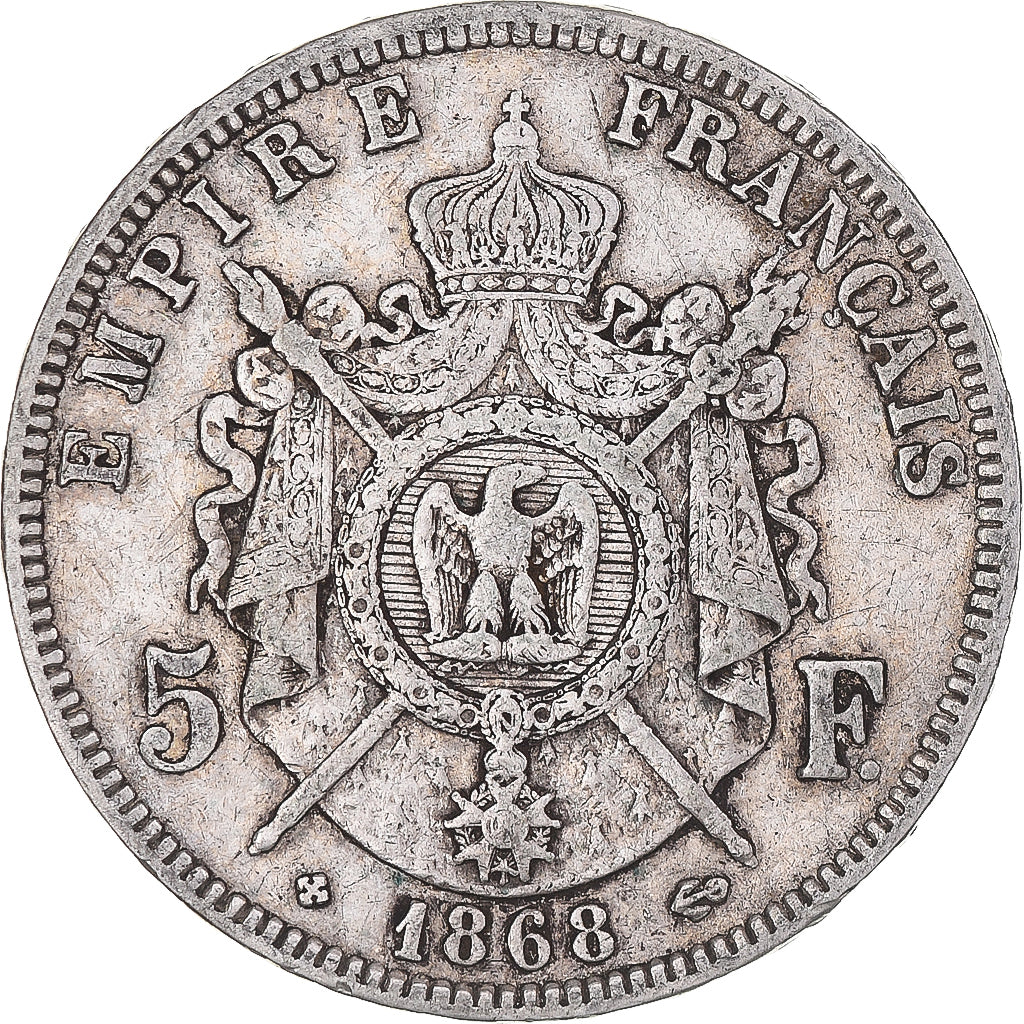 Coin, France, Napoleon III, 5 Francs, 1868, Strasbourg, VF(30-35), Silver