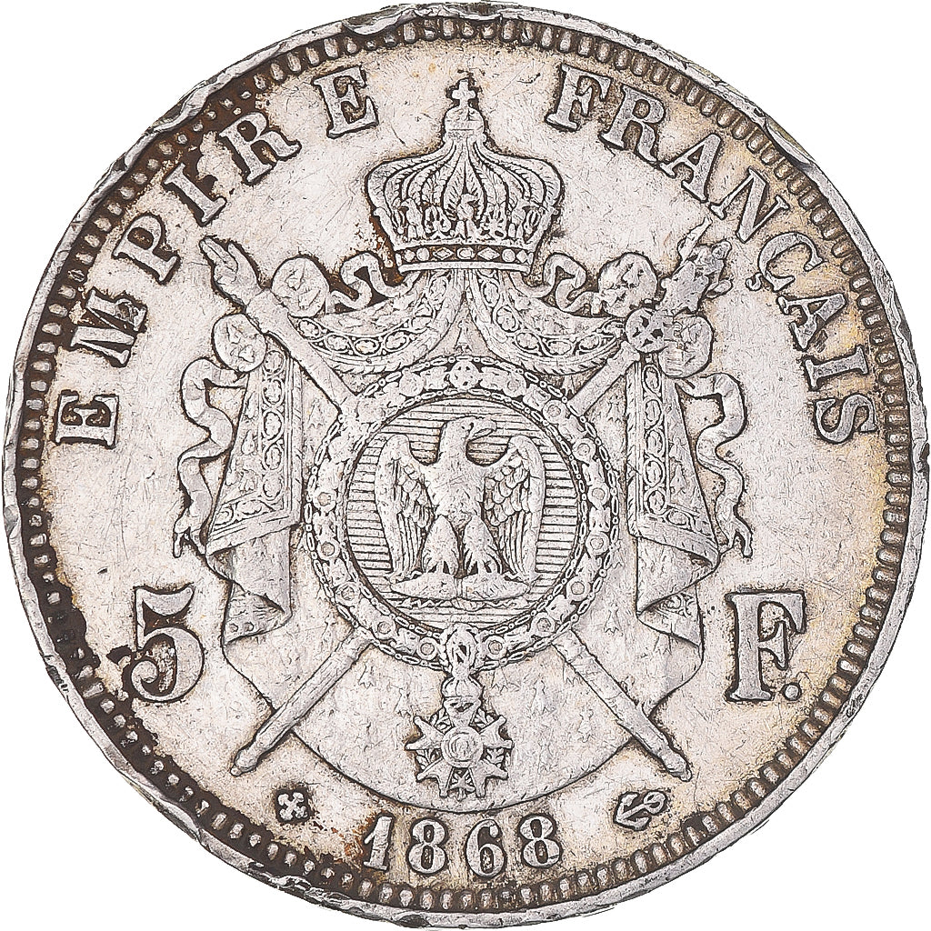 Coin, France, Napoleon III, 5 Francs, 1868, Strasbourg, VF(30-35), Silver