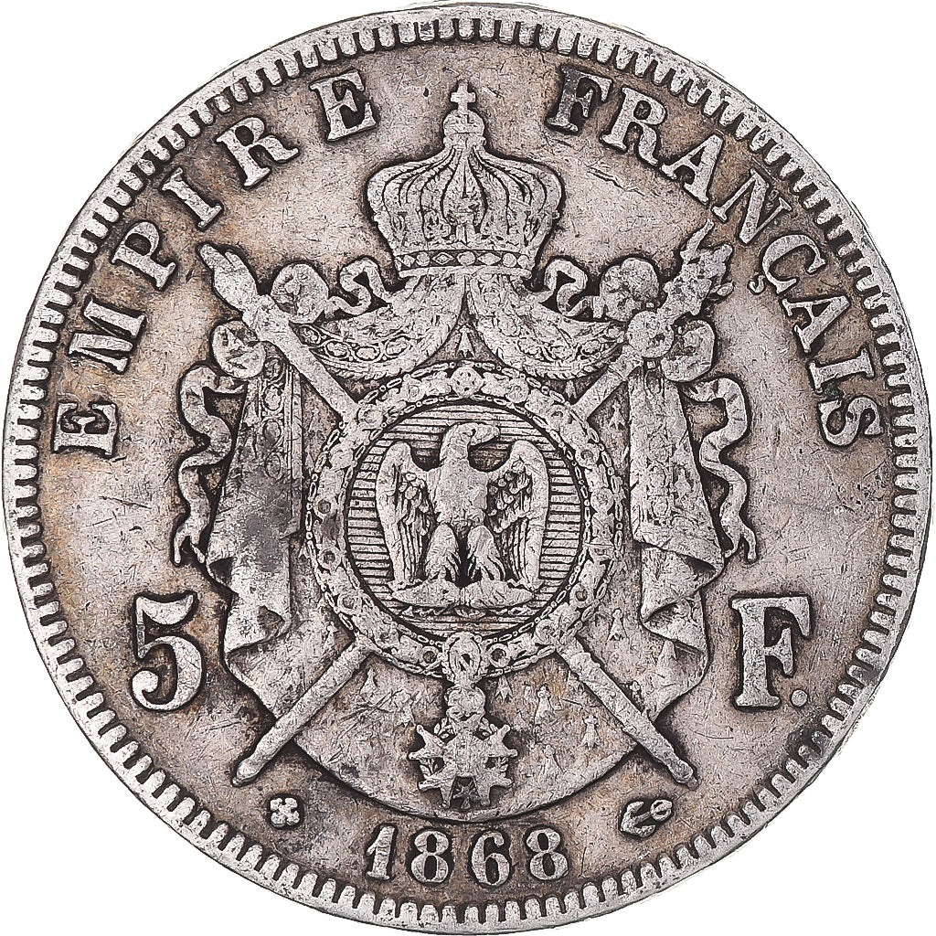 Coin, France, Napoleon III, 5 Francs, 1868, Strasbourg, VF(20-25), Silver