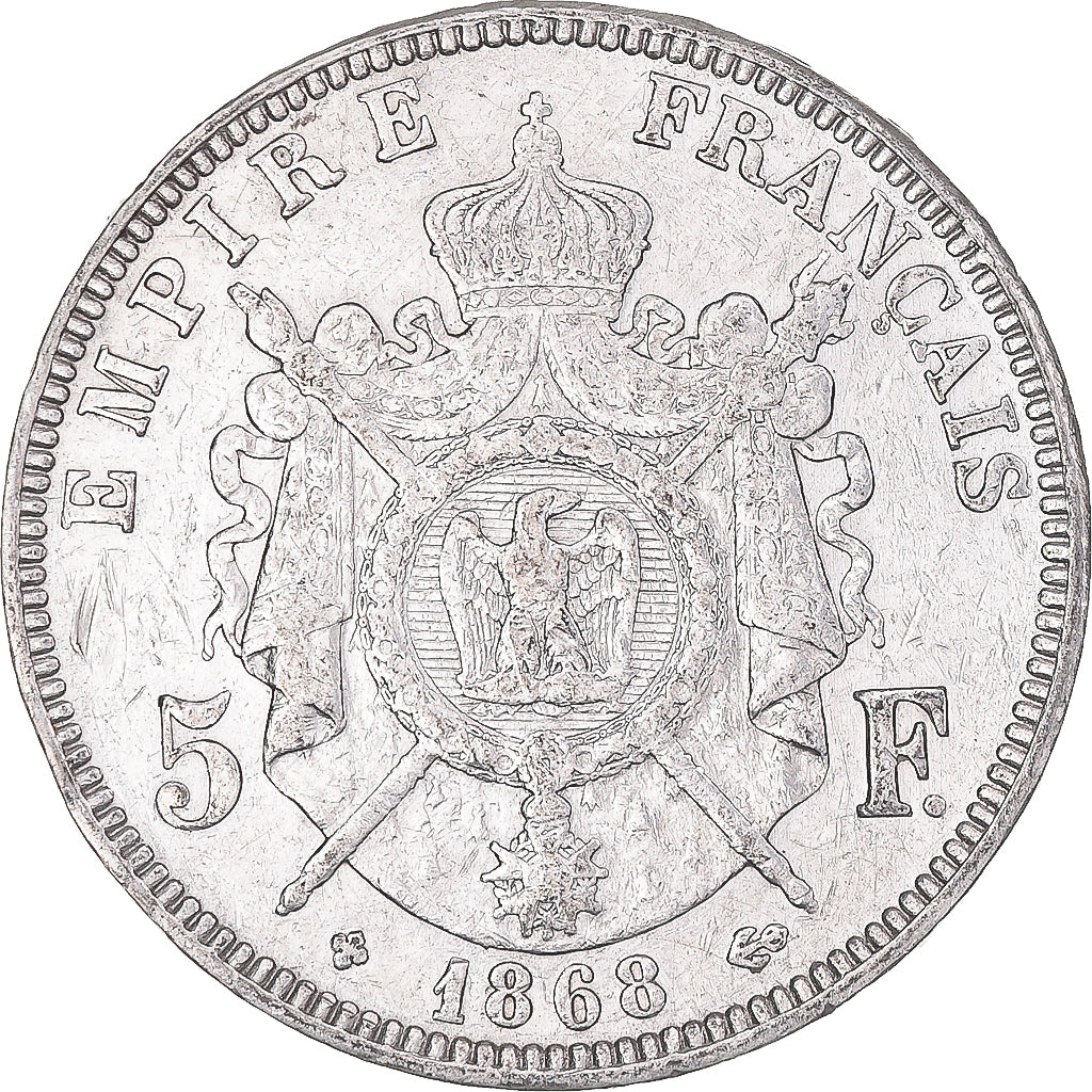 Munten, Frankrijk, Napoleon III, 5 Francs, 1868, Strasbourg, FR, Zilver