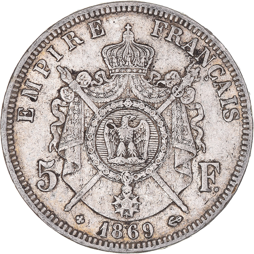 Coin, France, Napoléon III, 5 Francs, 1869, Strasbourg, EF(40-45), Silver