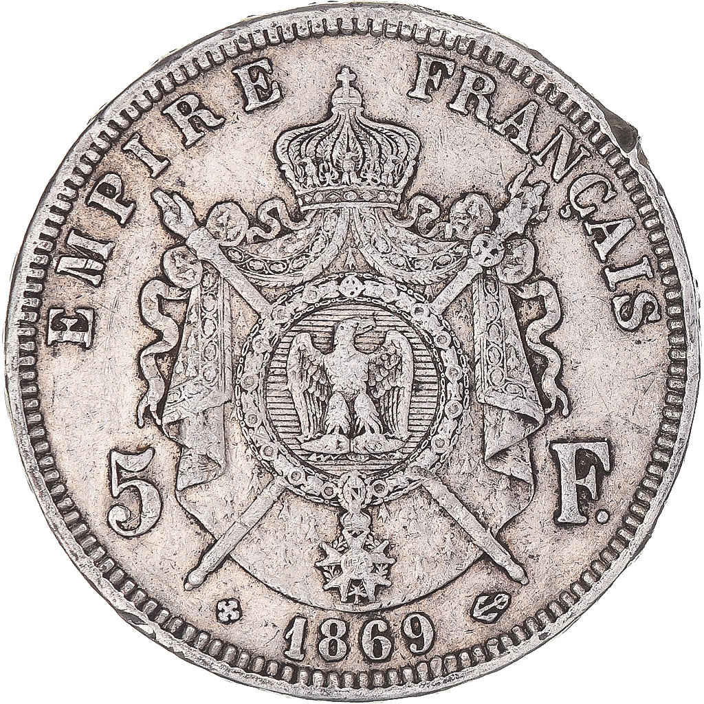 Coin, France, Napoléon III, 5 Francs, 1869, Strasbourg, EF(40-45), Silver