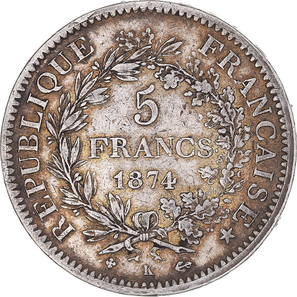 Coin, France, Hercule, 5 Francs, 1874, Bordeaux, EF(40-45), Silver, KM:820.2, Le
