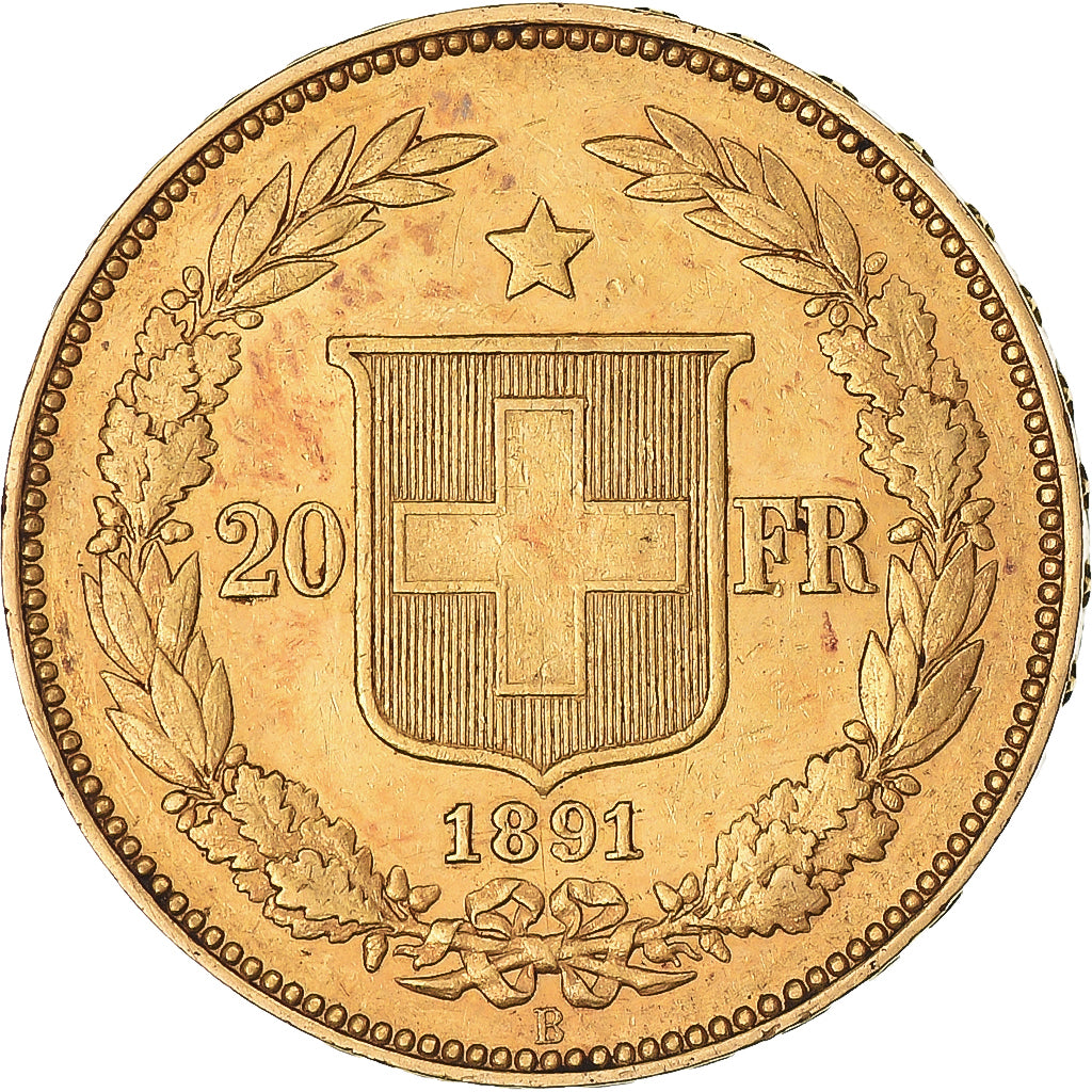 Moneda, Suiza, 20 Francs, 1891, Bern, MBC+, Oro, KM:31.3