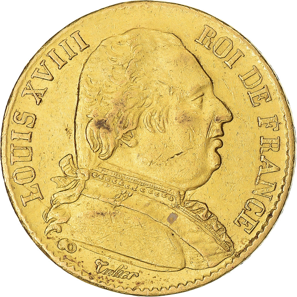Moneta, Francia, Louis XVIII, 20 Francs, 1815, Paris, BB+, Oro, KM:706.1