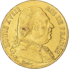 Moneta, Francia, Louis XVIII, 20 Francs, 1815, Paris, BB+, Oro, KM:706.1
