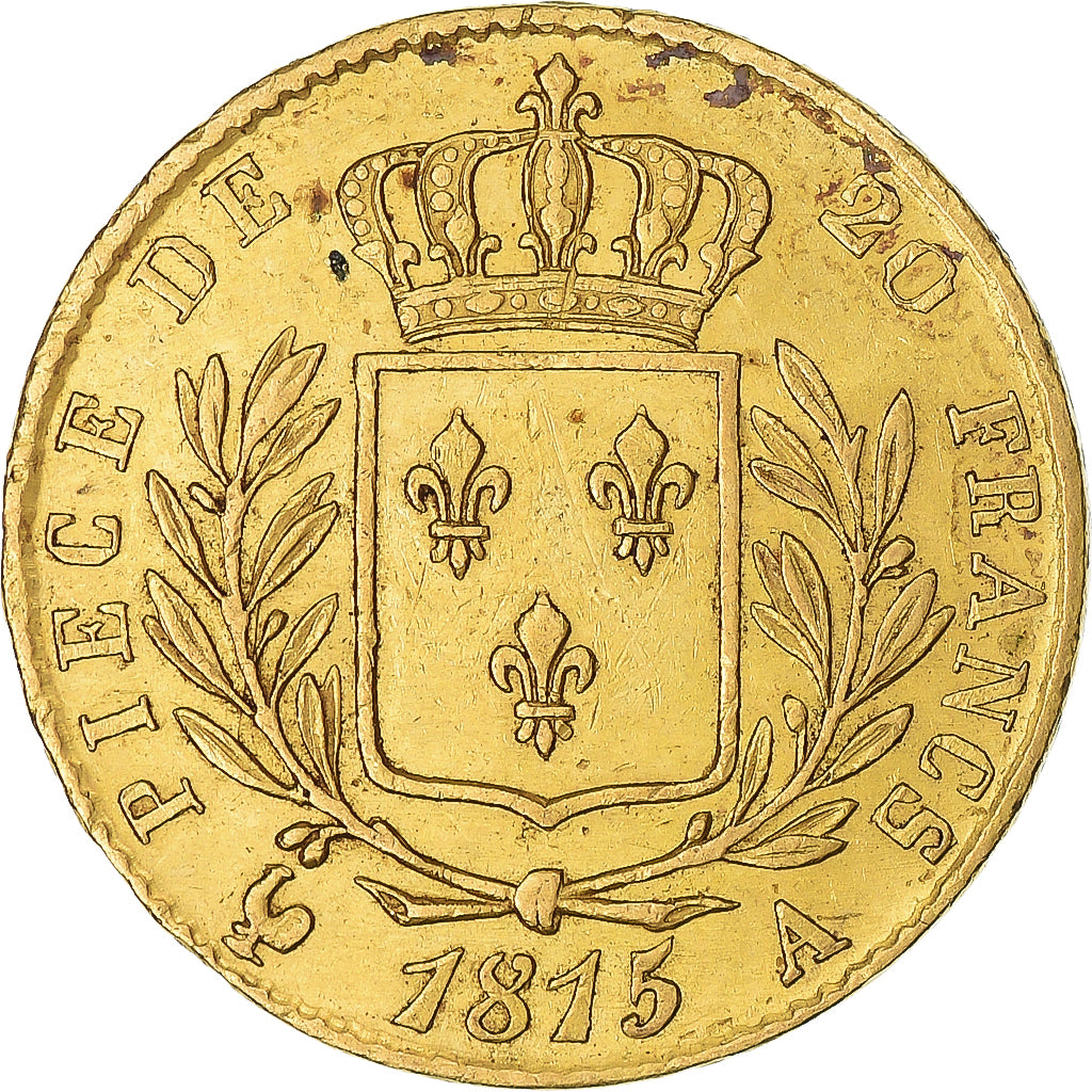 Moneta, Francia, Louis XVIII, 20 Francs, 1815, Paris, BB+, Oro, KM:706.1