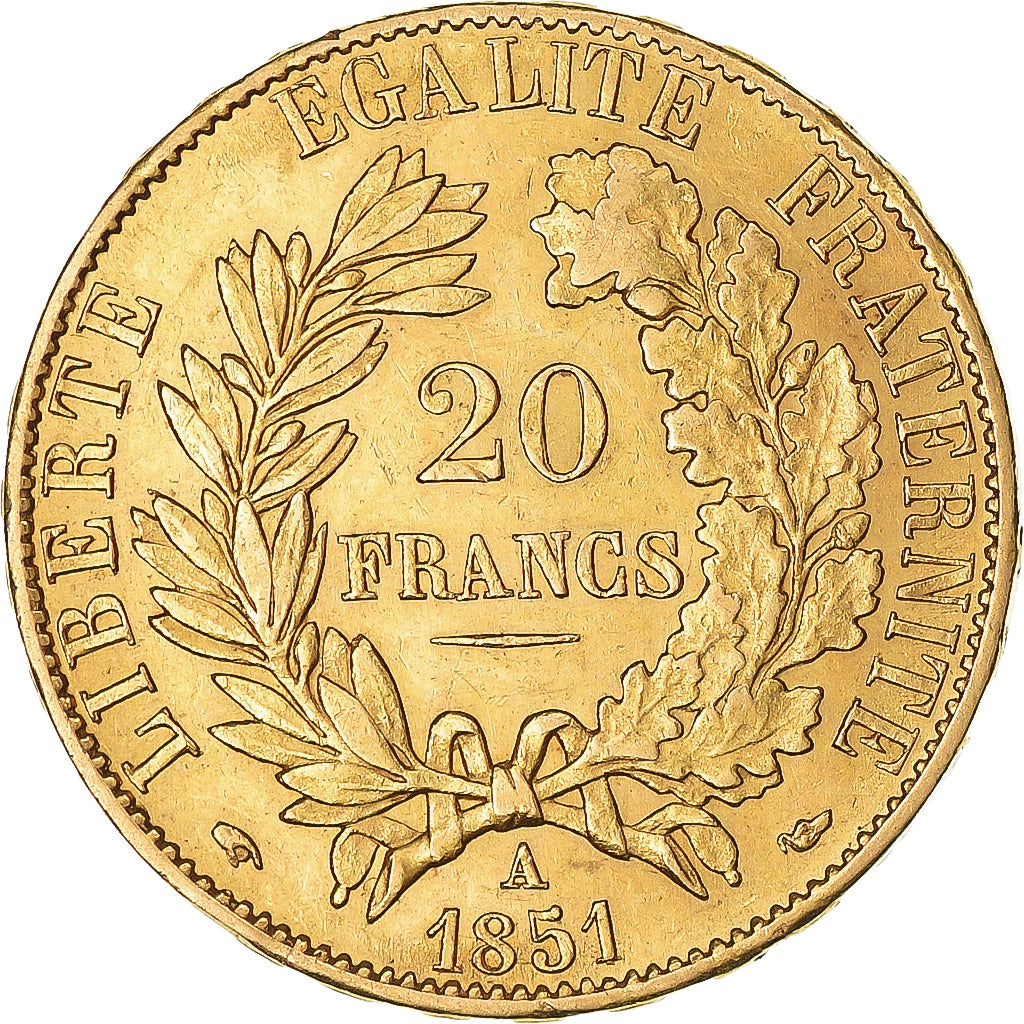 Moeda, França, Cérès, 20 Francs, 1851, Paris, AU(50-53), Dourado, KM:762, Le