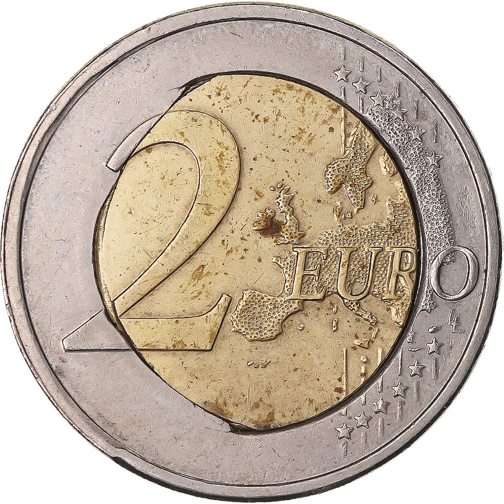 Chipre, 2 Euro, 2008, error misaligned core, MBC+, Bimetálico, KM:85