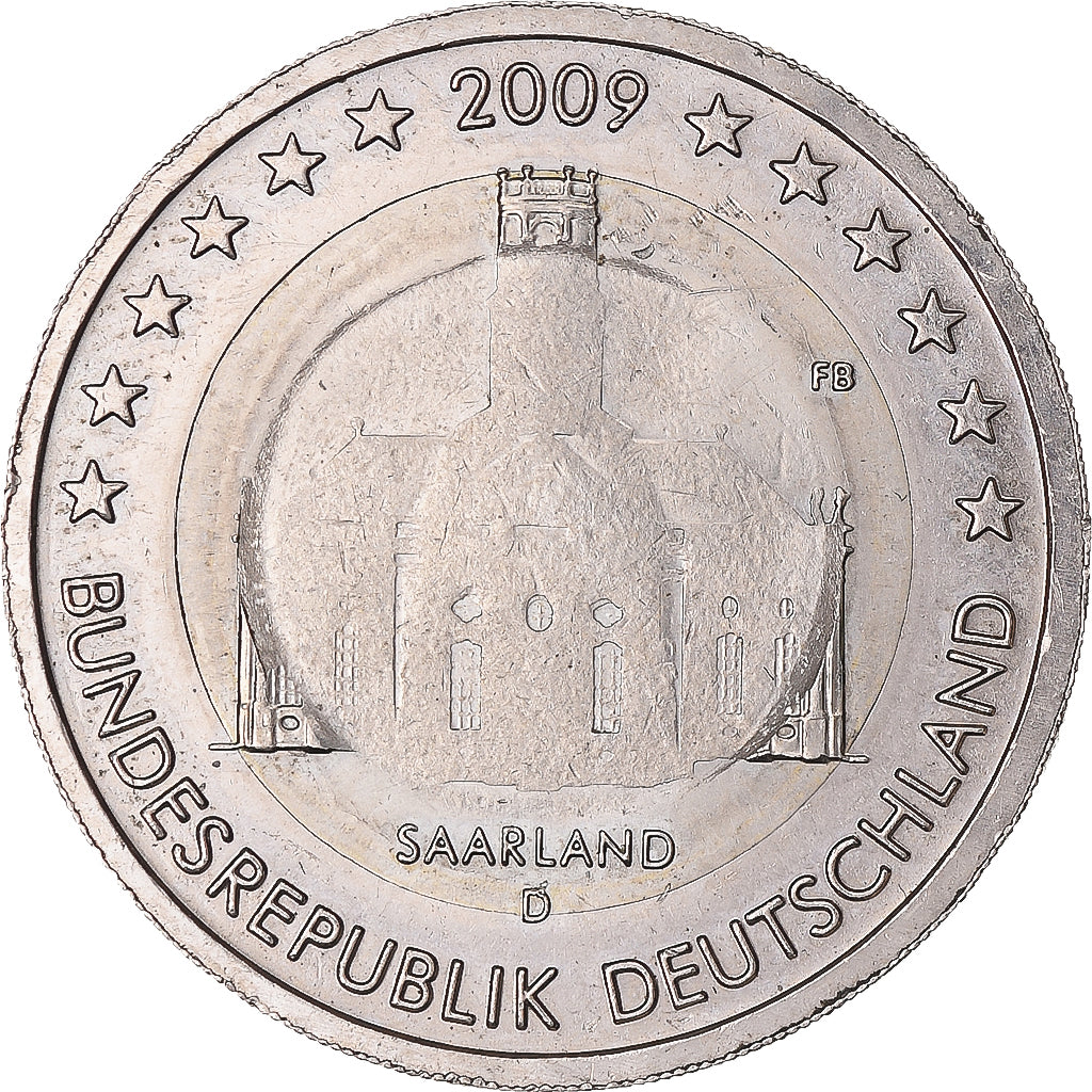 Allemagne, 2 Euro, Saarland, 2009, Munich, error wrong core, SPL, Bimétallique