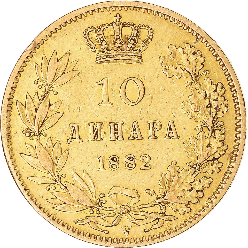 Coin, Serbia, Milan I, 10 Dinara, 1882, EF(40-45), Gold, KM:16