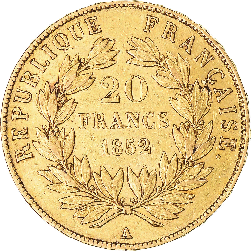 Moneta, Francja, Napoleon III, 20 Francs, 1852, Paris, AU(50-53), Złoto