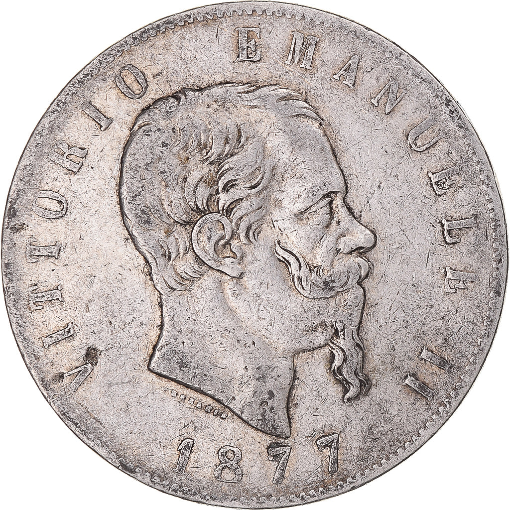 Coin, Italy, Vittorio Emanuele II, 5 Lire, 1877, Rome, VF(20-25), Silver, KM:8.4