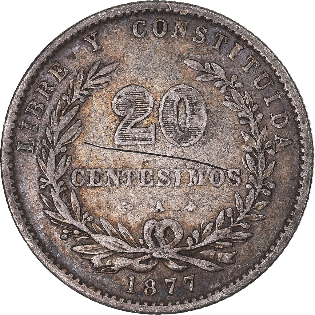 Coin, Uruguay, 20 Centesimos, 1877, Uruguay Mint, Paris, Berlin, Vienna
