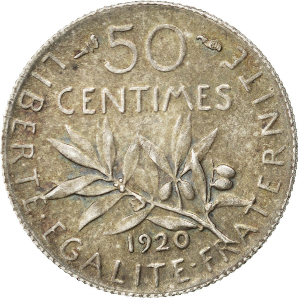 Coin, France, Semeuse, 50 Centimes, 1920, MS(60-62), Silver, KM:854, Gadoury:420