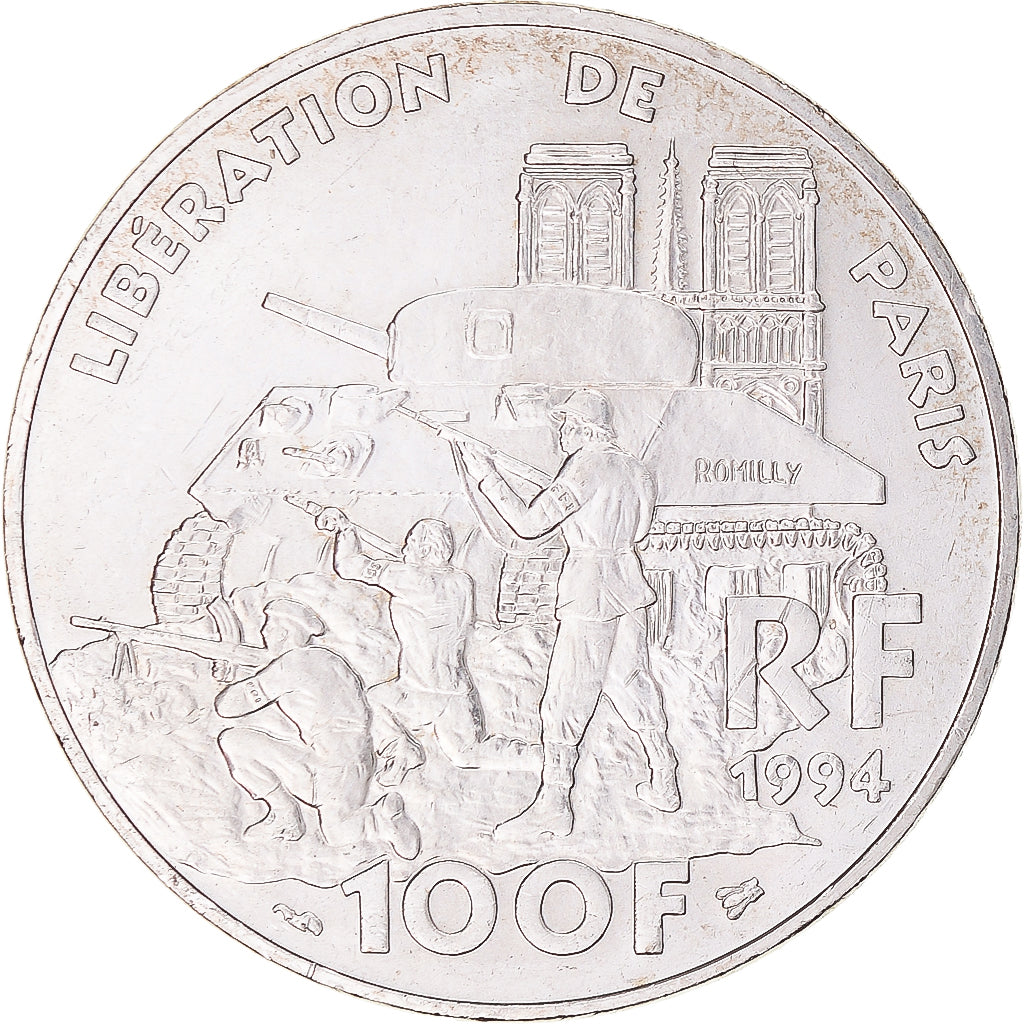 Munten, Frankrijk, Libération de Paris, 100 Francs, 1994, PR+, Zilver