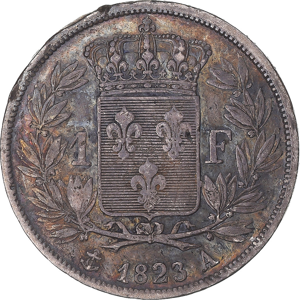 Münze, Frankreich, Louis XVIII, Franc, 1823, Paris, SS, Silber, KM:709.1, Le